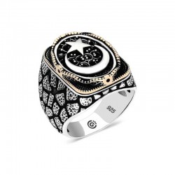 Gümüş Ay yıldız Oval Erkek Yüzük Gümüş Ay yıldız Oval Erkek Yüzük