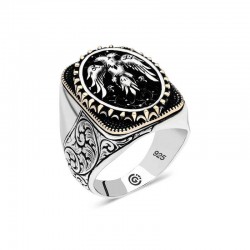 Gümüş Çift Başlı Kartal Oval Erkek Yüzük Gümüş Çift Başlı Kartal Oval Erkek Yüzük