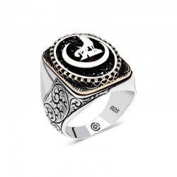 Gümüş Hilal Bozkurt Oval Erkek Yüzük Gümüş Hilal Bozkurt Oval Erkek Yüzük