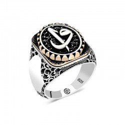 Gümüş Elif Vav Oval Erkek Yüzük Gümüş Elif Vav Oval Erkek Yüzük