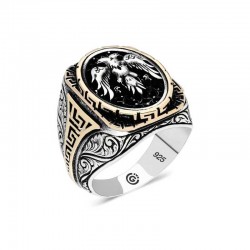 Gümüş Çift Başlı Kartal Oval Erkek Yüzük Gümüş Çift Başlı Kartal Oval Erkek Yüzük