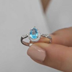 Gümüş Turkuaz Damla Taşlı Bayan Yüzük Gümüş Turkuaz Damla Taşlı Bayan Yüzük