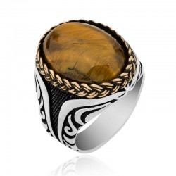 Gümüş Kaplangözü Taşlı Oval Erkek Yüzük Gümüş Kaplangözü Taşlı Oval Erkek Yüzük