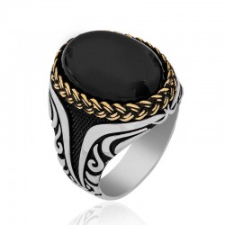 Gümüş Oniks Taşlı Desenli Erkek Yüzük Gümüş Oniks Taşlı Desenli Erkek Yüzük