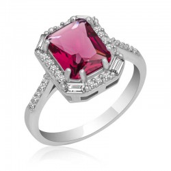 Gümüş Pembe Taşlı Baget Kare Kadın Yüzük Gümüş Pembe Taşlı Baget Kare Kadın Yüzük