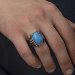 Gümüş Zirkon Turkuaz Taşlı Oval Erkek Yüzük Gümüş Zirkon Turkuaz Taşlı Oval Erkek Yüzük