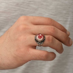 Gümüş Ay Yıldız Erkek Yüzük Gümüş Ay Yıldız Erkek Yüzük