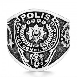 Gümüş Polis Armalı Türk Desenli Erkek Yüzük Gümüş Polis Armalı Türk Desenli Erkek Yüzük