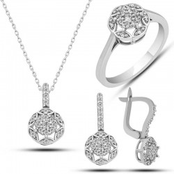 Gümüş Beyaz Zirkon Taşlı Çiçek Kadın Set Gümüş Beyaz Zirkon Taşlı Çiçek Kadın Set