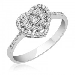 Gümüş Baget Taşlı Kalpli Kadın Yüzük Gümüş Baget Taşlı Kalpli Kadın Yüzük