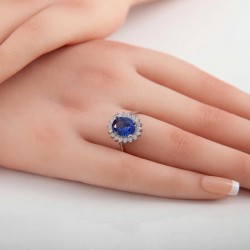 Gümüş Mavi Taşlı Oval Kadın Yüzük