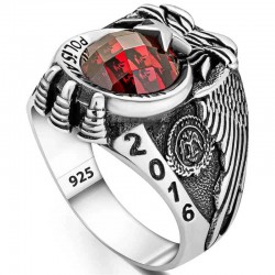 Gümüş Polis Akademisi Kırmızı Taşlı Erkek Yüzük Gümüş Polis Akademisi Kırmızı Taşlı Erkek Yüzük