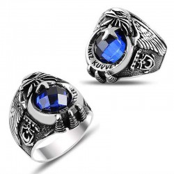 Gümüş Ayyıldız Deniz Kuvvetleri Mavi Taşlı Erkek Yüzük Gümüş Ayyıldız Deniz Kuvvetleri Mavi Taşlı Erkek Yüzük