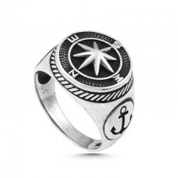 Gümüş Çapa Detaylı Pusula Erkek Yüzük Gümüş Çapa Detaylı Pusula Erkek Yüzük