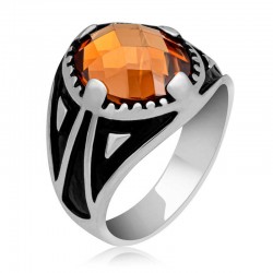 Gümüş Turuncu Zirkon Taşlı Çocuk Erkek Yüzük Gümüş Turuncu Zirkon Taşlı Çocuk Erkek Yüzük