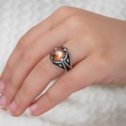 Gümüş Turuncu Zirkon Taşlı Çocuk Erkek Yüzük Gümüş Turuncu Zirkon Taşlı Çocuk Erkek Yüzük