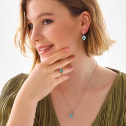 Gümüş Turkuaz Taşlı Kalpli Kadın Set Gümüş Turkuaz Taşlı Kalpli Kadın Set