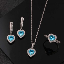 Gümüş Turkuaz Taşlı Kalpli Kadın Set Gümüş Turkuaz Taşlı Kalpli Kadın Set