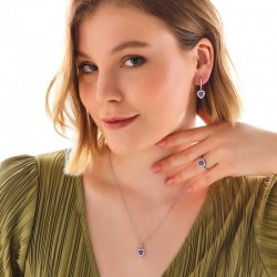 Gümüş Mor Taşlı Kalpli Kadın Set Gümüş Mor Taşlı Kalpli Kadın Set