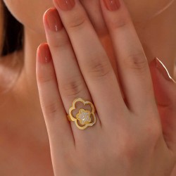 Gümüş Gold Çiçek Desenli Kadın Yüzük Gümüş Gold Çiçek Desenli Kadın Yüzük