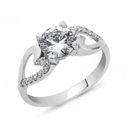 Gümüş Tek Taş Kalp Yüzük Gümüş Tek Taş Kalp Yüzük