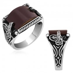 Gümüş Osmanlı Tuğralı Akik Taşlı Erkek Yüzük Gümüş Osmanlı Tuğralı Akik Taşlı Erkek Yüzük