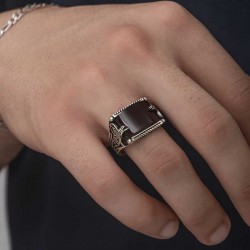 Gümüş Osmanlı Tuğralı Akik Taşlı Erkek Yüzük Gümüş Osmanlı Tuğralı Akik Taşlı Erkek Yüzük