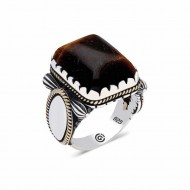 Gümüş Siyah Kaplan Gözü Kare Erkek Yüzük Gümüş Siyah Kaplan Gözü Kare Erkek Yüzük