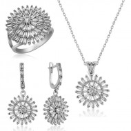 Gümüş Baget Taşlı Bayan Set Gümüş Baget Taşlı Bayan Set