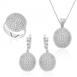 Gümüş Beyaz Taşlı Bayan Set