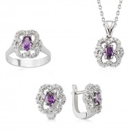 Gümüş Mor Taşlı Bayan Set Gümüş Mor Taşlı Bayan Set