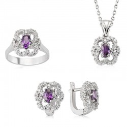 Gümüş Mor Taşlı Bayan Set Gümüş Mor Taşlı Bayan Set