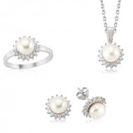 Gümüş Zirkon Taşlı İnci Bayan Set Gümüş Zirkon Taşlı İnci Bayan Set