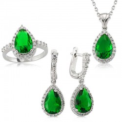 Gümüş Yeşil Damla Bayan Set Gümüş Yeşil Damla Bayan Set
