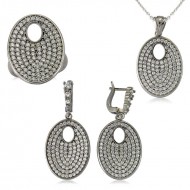 Gümüş Beyaz Taşlı Oval Bayan Set Gümüş Beyaz Taşlı Oval Bayan Set