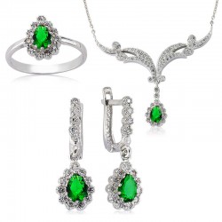 Gümüş Yeşil Damla Bayan Set Gümüş Yeşil Damla Bayan Set