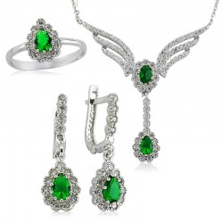 Gümüş Yeşil Taşlı Kanat Bayan Set Gümüş Yeşil Taşlı Kanat Bayan Set