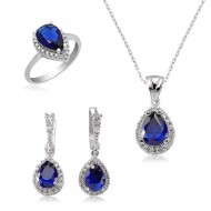 Gümüş Lacivert Damla Bayan Set Gümüş Lacivert Damla Bayan Set