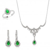 Gümüş Yeşil Taşlı Damla Bayan Set Gümüş Yeşil Taşlı Damla Bayan Set