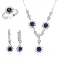 Gümüş Lacivert Taşlı Bayan Set Gümüş Lacivert Taşlı Bayan Set