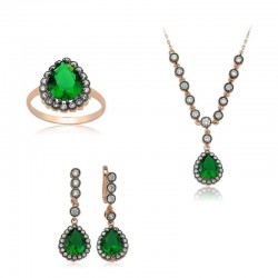Gümüş Elmas Model Yeşil Damla Bayan Set Gümüş Elmas Model Yeşil Damla Bayan Set