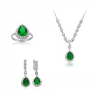 Gümüş Yeşil Taşlı Damla Bayan Set Gümüş Yeşil Taşlı Damla Bayan Set