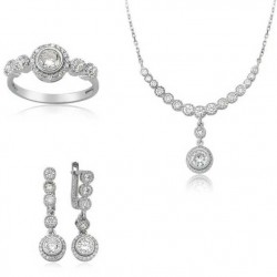 Gümüş Beyaz Taşlı Su Yolu Bayan Set
