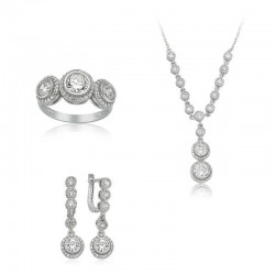 Gümüş Beyaz Taşlı Su Yolu Bayan Set Gümüş Beyaz Taşlı Su Yolu Bayan Set