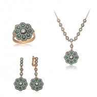 Gümüş Yeşil Taşlı Çiçek Bayan Set Gümüş Yeşil Taşlı Çiçek Bayan Set