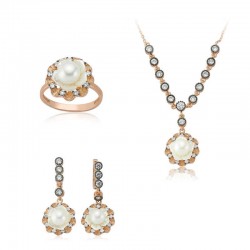 Gümüş İnci Detaylı Gül Bayan Set Gümüş İnci Detaylı Gül Bayan Set