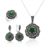 Gümüş Markazit Gül Bayan Set Gümüş Markazit Gül Bayan Set