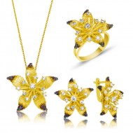 Gümüş Sarı Çiçek Bayan Set Gümüş Sarı Çiçek Bayan Set