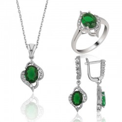 Gümüş Yeşil Taşlı Bayan Set Gümüş Yeşil Taşlı Bayan Set