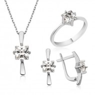 Gümüş Kare Tek Taş Bayan Set Gümüş Kare Tek Taş Bayan Set